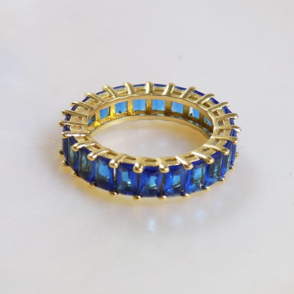new! sz 6 baguette ring blue eternity band statement